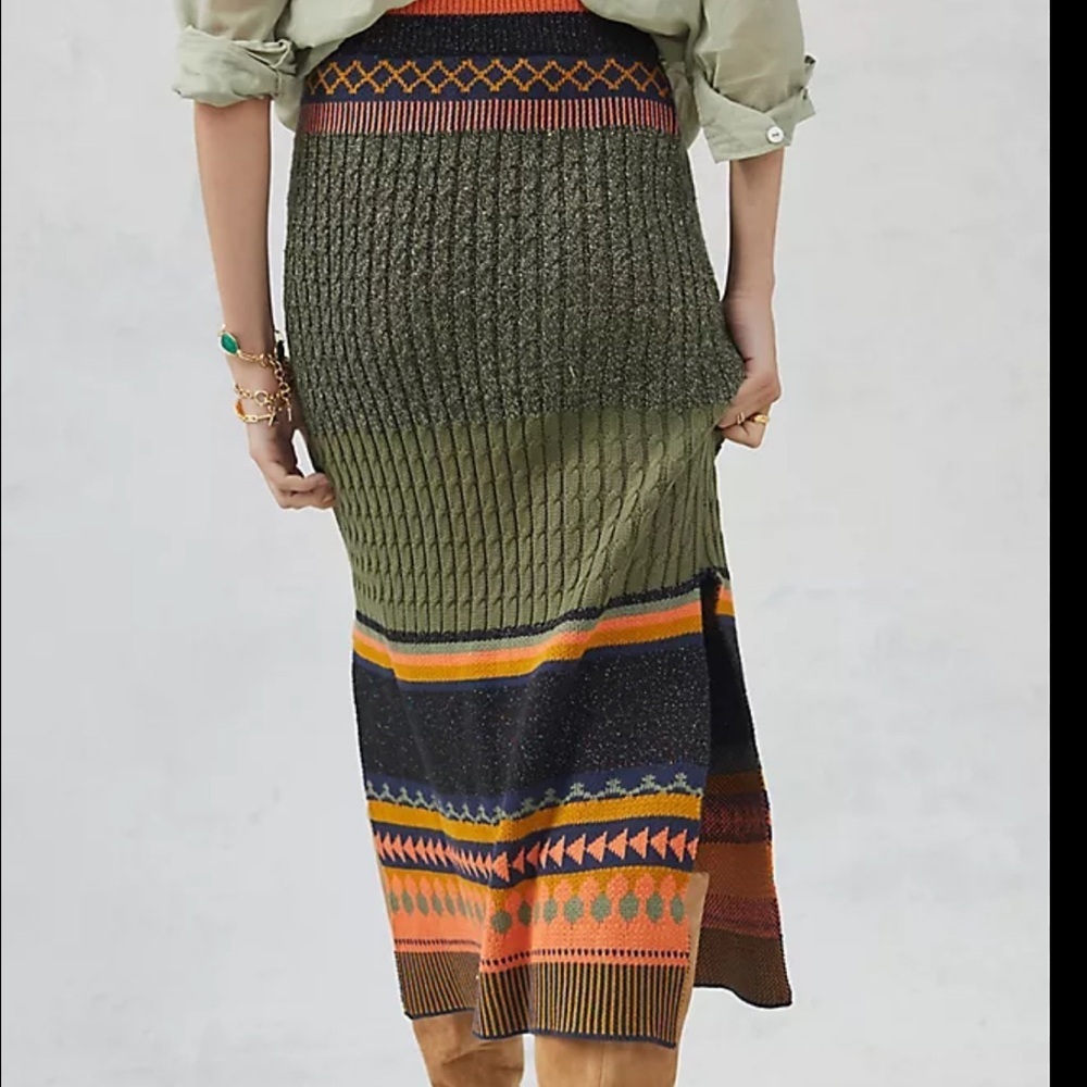 BlankLondon | Anthropologie | Slim Knit Patterned Midi Skirt Medium Western Boho - Picture 2 of 6